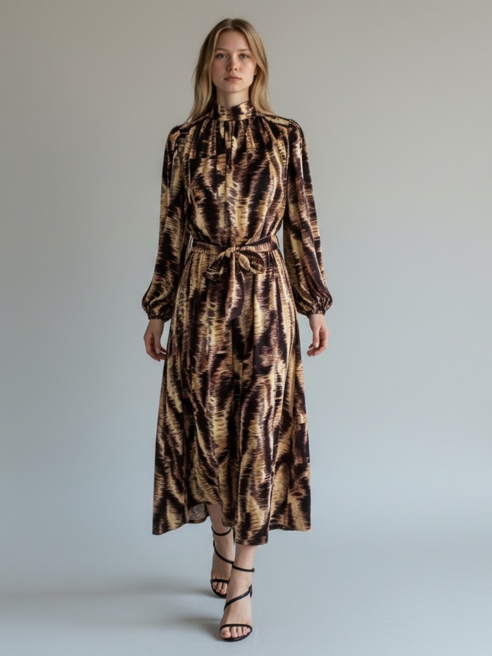 BANANA REPUBLIC Neutral Printed Maxi Dress Stripe Belted Belt Flowy XXS XS Party